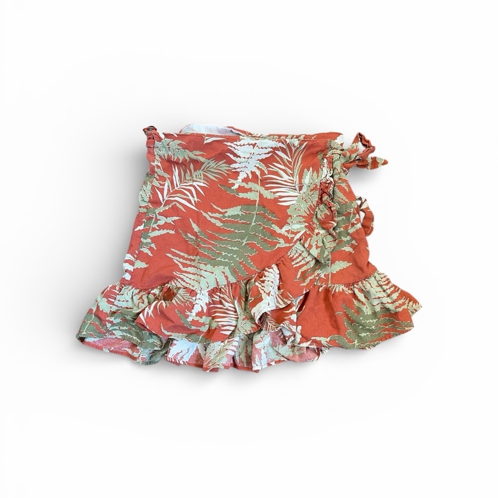 Zara Orange and Green Wrap Floral Skirt XS
